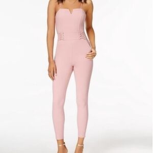 Material Girl Blush Pink Strapless Notch-Neck Lace-Up Corset Waist Jumpsuit